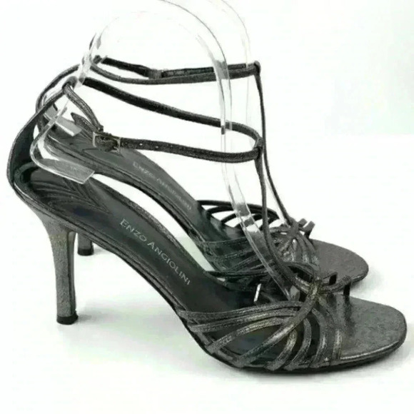 Enzo Angiolini heel Gellert pewter leather t-strap - Picture 1 of 9